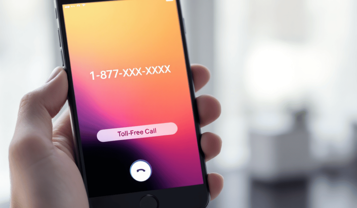 Phone displaying 877 toll-free number on screen